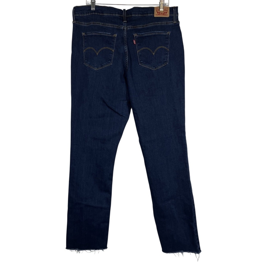 Levi's Sz 34 Women's‎ 724 High Rise Straight Jeans Frayed Raw Hem Dk Blue Wash - Picture 3 of 13